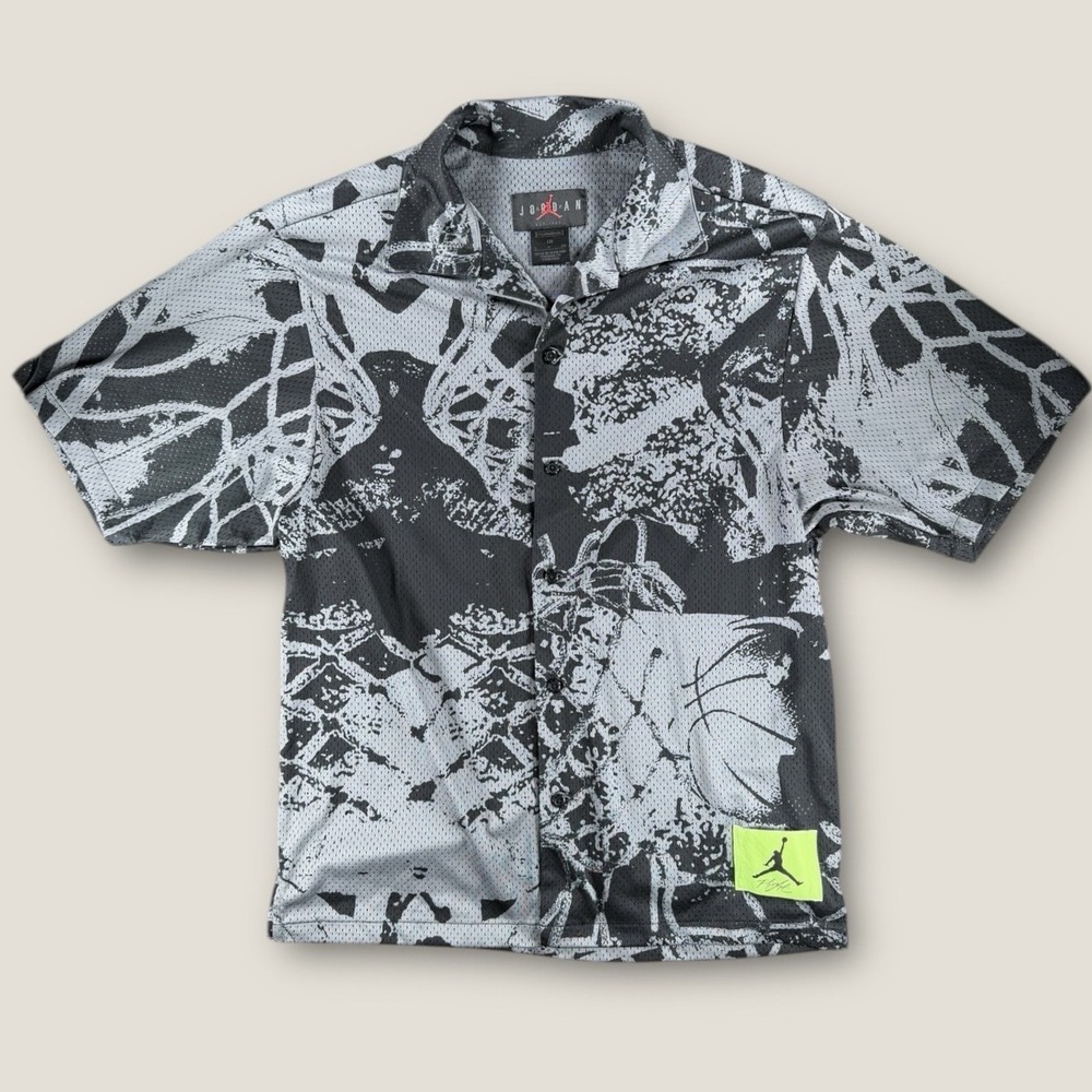 Nike Jordan Flight Mesh Jersey Shirt Mens Small Black Grey All Over Print AOP